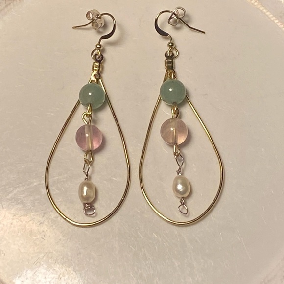 ๐๐ Tara Designs handmade dream like gold tone rain drop gemstone FWCP earrings - Picture 2 of 7